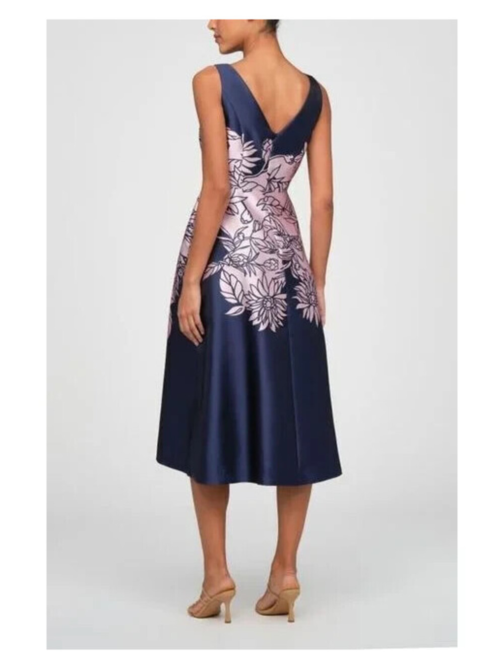 NEW Kay Unger Blue Evaline Placed Floral Cocktail Midi Dress Size 14 #MD2089 - Picture 2 of 9